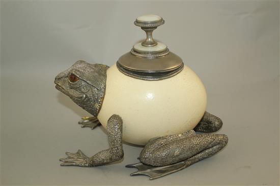 Manner of Anthony Redmile. An ostrich egg toad box and cover, 7.5in.